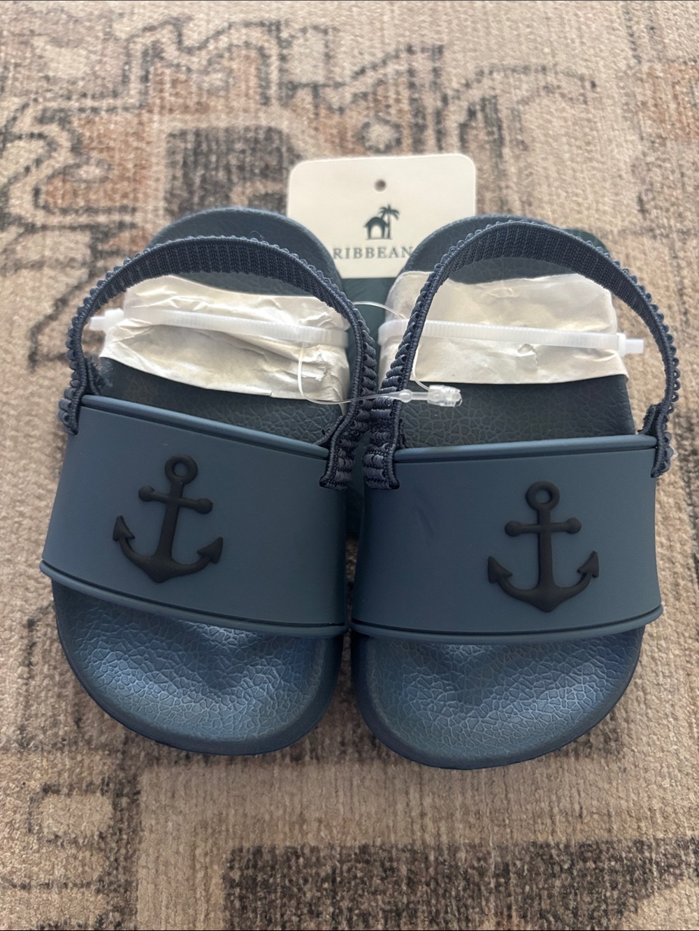 Caribbean Joe Navy Anchor Baby Slide Sandals